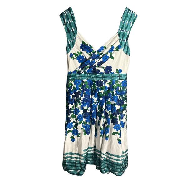 Adrianna Papell Floral Stretch Cotton Fit & Flare Dress Blue Green Size 6 - Picture 3 of 5